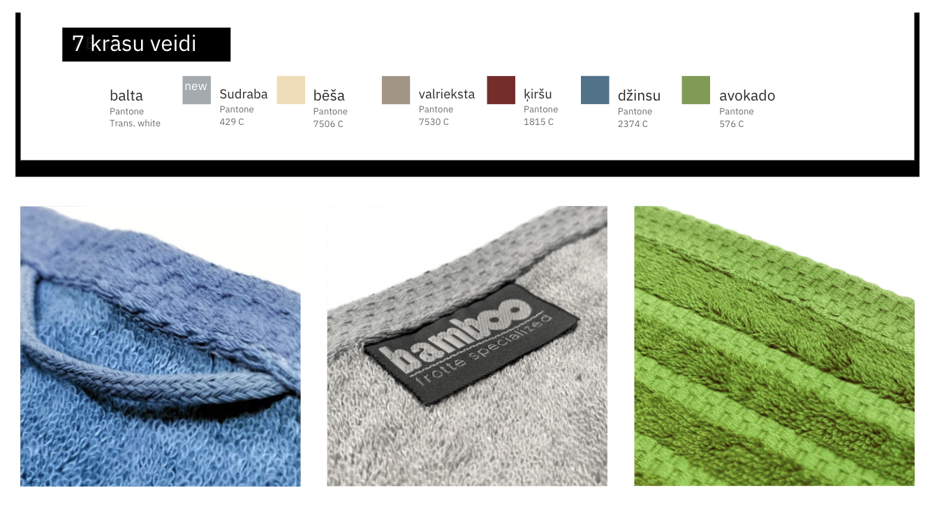 Bamboo vannas dvielis krāsu veidi